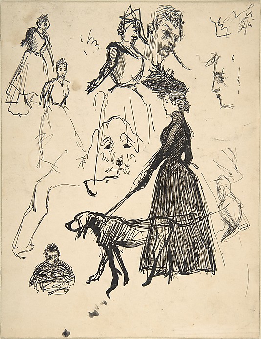 Andrée Bonnard, le chien Ravageau, Claude Terrasse et l'artiste, 1889