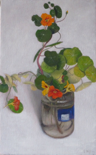 Forcing the Nasturtiums in a jar