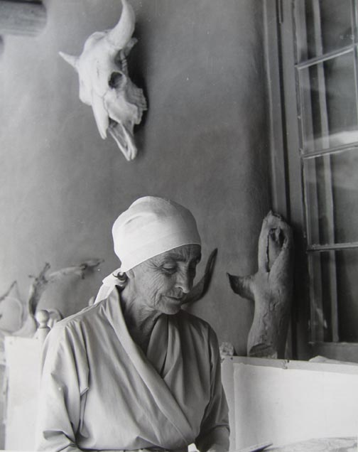 Georgia O'Keeffe on the Portal at Ghost Ranch, 1962